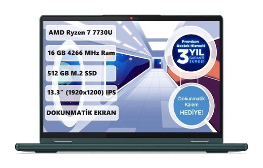 Lenovo Yoga 6 83B2007ATX Dahili AMD Radeon Graphics AMD Ryzen 7 7730U 16 GB Ram 512 GB SSD 13.3 inç Full HD FreeDos Dokunmatik 2'Si 1 Arada