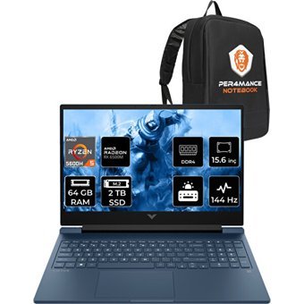 HP Victus 15 7N9G7EAPN367 Harici AMD Radeon RX 6500M AMD Ryzen 5 5600H 64 GB Ram 2 TB SSD 15.6 inç Full HD FreeDos Laptop + PER4 Çanta