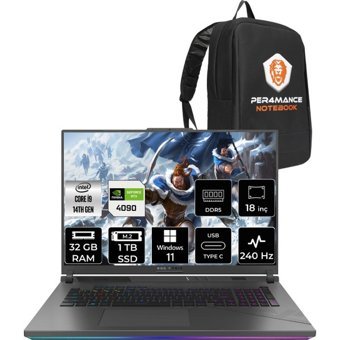 Asus ROG Strix Scar 18 N6100P358 N6100 Harici GeForce RTX 4090 Intel Core i9 14900HX 32 GB Ram 1 TB SSD 18 inç QHD Windows 11 Home Oyuncu Laptop + PER4 Çanta