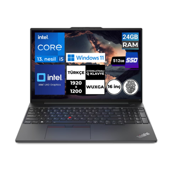 Lenovo Thinkpad E16 Gen 1 21JN0005TXBT22 Dahili Intel Iris Xe Graphics Eligible Intel Core i5 1335U 24 GB Ram 512 GB SSD 16 inç Full HD Windows 11 Home Laptop