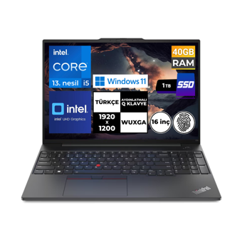Lenovo Thinkpad E16 Gen 1 21JN0005TXBT27 Dahili Intel Iris Xe Graphics Eligible Intel Core i5 1335U 40 GB Ram 1 TB SSD 16 inç Full HD Windows 11 Home Laptop
