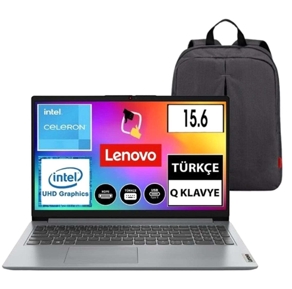 Lenovo IdeaPad 1 CSRTECH13 Dahili Intel UHD Graphics Intel Celeron N4020 4 GB Ram 128 GB SSD 15.6 inç Full HD FreeDos Laptop + çanta