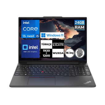 Lenovo Thinkpad E16 Gen 1 21JN0005TXBT34 Dahili Intel Iris Xe Graphics Eligible Intel Core i5 1335U 24 GB Ram 256 GB SSD 16 inç Full HD Windows 11 Pro Laptop