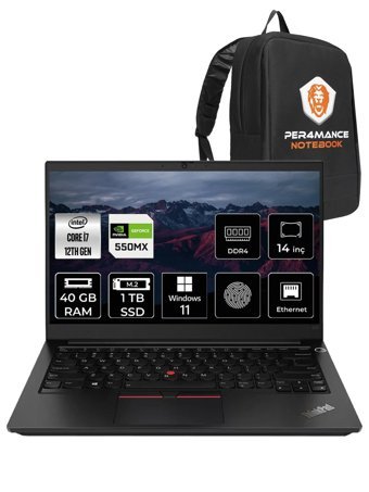 Lenovo Thinkpad E14 Gen 4 21E4S2MLE14 BT51 Harici GeForce MX550 Intel Core i7 1255U 40 GB Ram 1 TB SSD 14 inç Full HD Windows 11 Home Laptop + PER4 Çanta