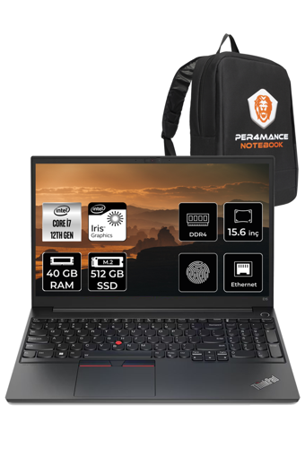 Lenovo E15 21E6006YTX Dahili Intel Iris Xe Graphics Eligible Intel Core i7 1255U 40 GB Ram 512 GB SSD 15.6 inç Full HD FreeDos Laptop + Çanta