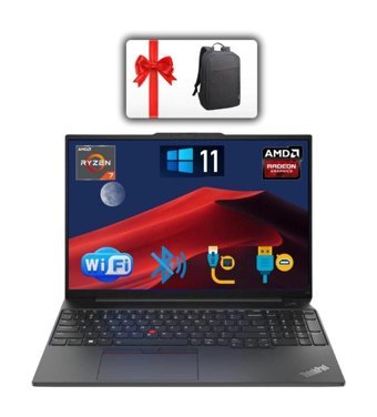 Lenovo NB E16 Thinkpad 21JT0017TX Dahili AMD Radeon Graphics AMD Ryzen 7 7730U 16 GB Ram 512 GB SSD 16 inç Full HD Windows 11 Pro Laptop + Notebook Çanta