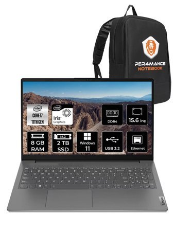 Lenovo V15 Gen 2 82KB00CBTX Dahili Intel Iris Xe Graphics Intel Core i7 1165G7 8 GB Ram 2 TB SSD 15.6 inç Full HD Windows 11 Pro Laptop + PER4 Çanta