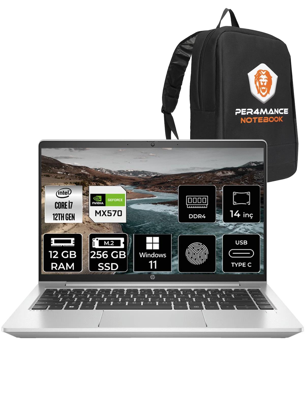 HP Probook 440 G9 1P 6S6W2EA Harici GeForce MX570A Intel Core i7 1255U 12 GB Ram 256 GB SSD 14 inç Full HD Windows 11 Pro Laptop + PER4 Çanta
