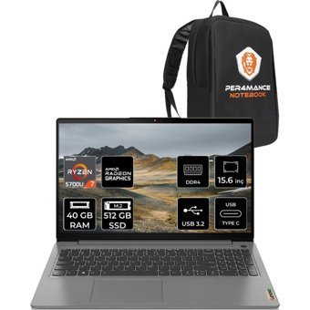 Lenovo IdeaPad 1 15ALC7 82R4006GTR175 Dahili AMD Radeon RX Vega 8 AMD Ryzen 7 5700U 40 GB Ram 512 GB SSD 15.6 inç Full HD FreeDos Laptop + PER4 Çanta