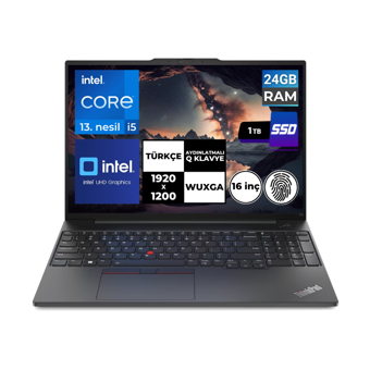 Lenovo Thinkpad E16 Gen 1 21JN0005TXBT10 Dahili Intel Iris Xe Graphics Eligible Intel Core i5 1335U 24 GB Ram 1 TB SSD 16 inç Full HD FreeDos Laptop