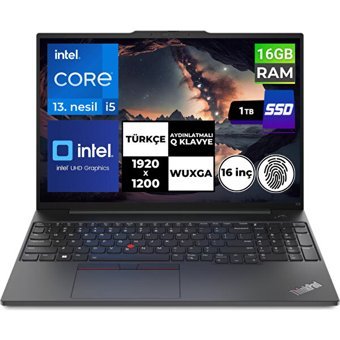 Lenovo Thinkpad E16 Gen 1 21JN0005TX BT9 Dahili Intel Iris Xe Graphics Eligible Intel Core i5 1335U 16 GB Ram 1 TB SSD 16 inç Full HD FreeDos Laptop