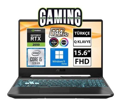 Asus TUF Gaming F15 FX506HF-HN028W Harici GeForce RTX 2050 Intel Core i5 11400H 8 GB Ram 512 GB SSD 15.6 inç Full HD Windows 11 Pro Oyuncu Laptop