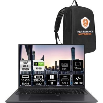 Asus Vivobook 16X K3605ZC-N1013W Harici GeForce RTX 3050 Intel Core i5 12450H 16 GB Ram 256 GB SSD 16 inç Full HD Windows 11 Home Oyuncu Laptop + PER4 Çanta