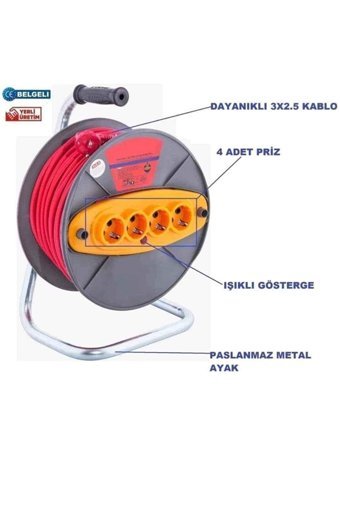 Welder Kalın Topraklı 4'lü 20 m Makaralı Uzatma Kablolu Priz Çok Renkli