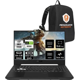 Asus TUF Gaming F15 HN010P347 Harici GeForce RTX 3050 Intel Core i7 12700H 64 GB Ram 512 GB SSD 15.6 inç Full HD FreeDos Oyuncu Laptop + PER4 Çanta