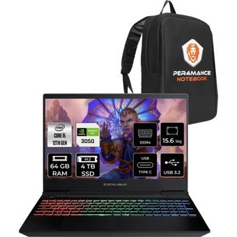 Casper Excalibur G7701245BVJ0XBP350 Harici GeForce RTX 3050 Intel Core i5 12450H 64 GB Ram 4 TB SSD 15.6 inç Full HD FreeDos Oyuncu Laptop + PER4 Çanta