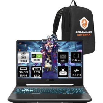 Asus TUF Gaming F15 HN011P333 Harici GeForce RTX 3050 Intel Core i5 11400H 36 GB Ram 1 TB SSD 15.6 inç Full HD FreeDos Oyuncu Laptop + PER4 Çanta