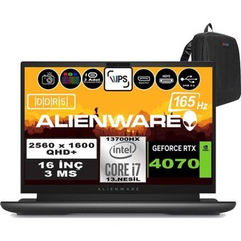 Dell Alienware M16 R1 AWM16I7X70WP16 Harici GeForce RTX 4070 Intel Core i7 13700HX 96 GB DDR5 Ram 4 TB SSD 16 inç QHD Windows 11 Pro Oyuncu Laptop