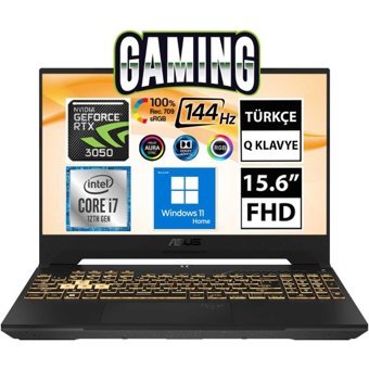 Asus TUF Gaming F15 FX507ZC4-HN008W Harici GeForce RTX 3050 Intel Core i7 12700H 16 GB Ram 512 GB SSD 15.6 inç Full HD Windows 11 Home Oyuncu Laptop