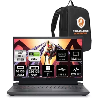 Dell Gaming G15 5530 G55302401005UP116 Harici GeForce RTX 3050 Intel Core i7 13650HX 16 GB Ram 256 GB SSD 15.6 inç Full HD Windows 11 Pro Oyuncu Laptop + PER4 Çanta