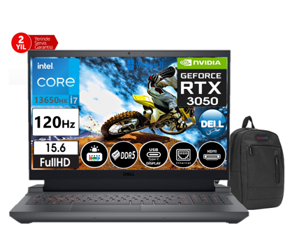 Dell G15 5530 G5530240100524 Harici GeForce RTX 3050 Intel Core i7 13650HX 32 GB DDR5 Ram 2 TB SSD 15.6 inç Full HD Windows 11 Pro Oyuncu Laptop + Zetta Çanta