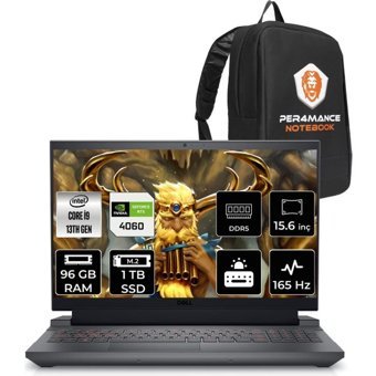 Dell Gaming G15 5530 G55302401017UP68 Harici GeForce RTX 4060 Intel Core i9 13900HX 96 GB Ram 1 TB SSD 15.6 inç Full HD FreeDos Oyuncu Laptop + PER4 Çanta