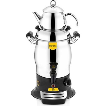 Remta 900 W 5 lt Su Kapasiteli Çelik Tek Demlikli 40 Bardak Tek Musluklu Çelik Elektrikli Semaver İnox