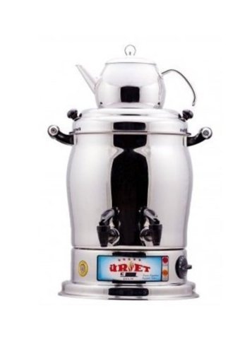 Üret 1300 W 6 lt Su Kapasiteli Çelik Tek Demlikli Çift Musluklu Çelik Elektrikli Semaver İnox
