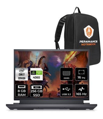 Dell G16 7630 G76302401010U Harici GeForce RTX 4060 Intel Core i7 13700HX 8 GB Ram 256 GB SSD 16 inç QHD FreeDos Oyuncu Laptop + PER4 Çanta