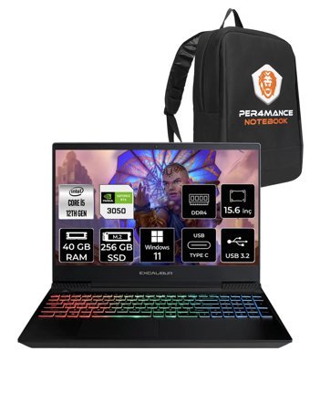 Casper Excalibur G770 Harici GeForce RTX 3050 Intel Core i5 12450H 40 GB Ram 256 GB SSD 15.6 inç Full HD Windows 11 Home Oyuncu Laptop + PER4 Çanta