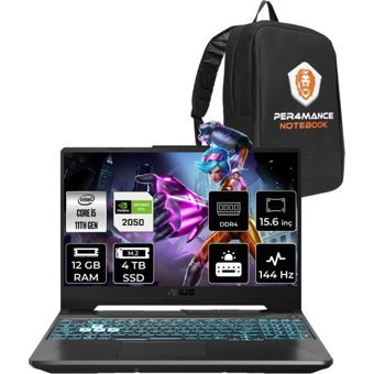 Asus TUF Gaming F15 HN028P310 Harici GeForce RTX 2050 Intel Core i5 11400H 12 GB Ram 4 TB SSD 15.6 inç Full HD FreeDos Oyuncu Laptop + PER4 Çanta