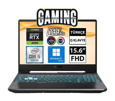 Asus TUF Gaming F15 FX506HF-HN028W04 Harici GeForce RTX 2050 Intel Core i5 11400H 16 GB Ram 1 TB SSD 15.6 inç Full HD Windows 11 Oyuncu Laptop