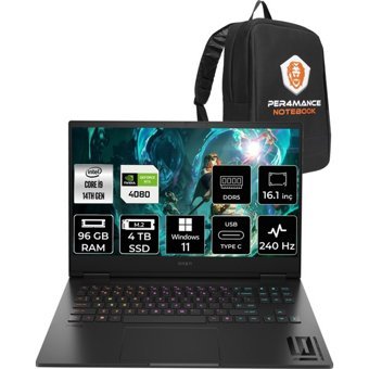 HP Omen 16 9J1L3EAPN420 Harici GeForce RTX 4080 Intel Core i9 14900HX 96 GB Ram 4 TB SSD 16.1 inç QHD Windows 11 Pro Oyuncu Laptop + PER4 Çanta