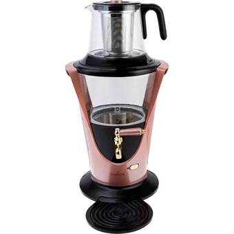 Karaca 1500 W 3 lt Su Kapasiteli Cam Tek Demlikli Tek Musluklu Plastik Elektrikli Semaver Rosegold