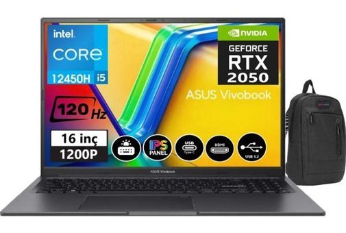 Asus Vivobook 16X K3605ZF-N11590114 Harici GeForce RTX 2050 Intel Core i5 12450H 16 GB Ram 512 GB SSD 16 inç Full HD Windows 11 Pro Oyuncu Laptop + WeblegelsinÇanta