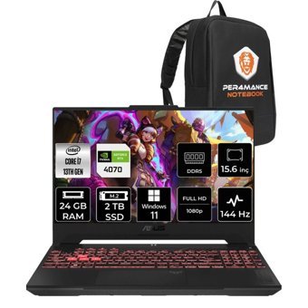 Asus TUF Gaming F15 LP097P394 Harici GeForce RTX 4070 Intel Core i7 13620H 24 GB Ram 2 TB SSD 15.6 inç Full HD Windows 11 Pro Oyuncu Laptop + PER4 Çanta
