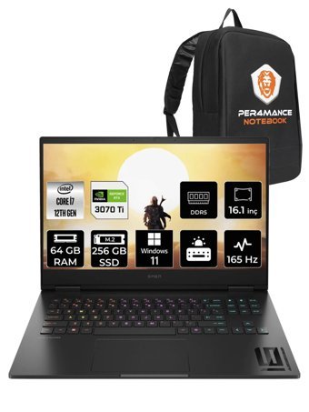 HP Omen 16 7H8Z5EA Harici GeForce RTX 3070Ti Intel Core i7 12700H 64 GB Ram 256 GB SSD 16.1 inç QHD Windows 11 Home Oyuncu Laptop + PER4 Çanta