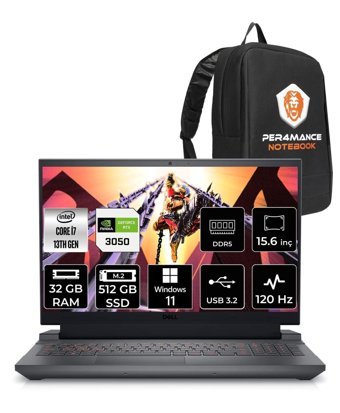 Dell G15 5530 G55302401005U Harici GeForce RTX 3050 Intel Core i7 13650HX 32 GB Ram 512 GB SSD 15.6 inç Full HD Windows 11 Home Oyuncu Laptop + PER4 Çanta