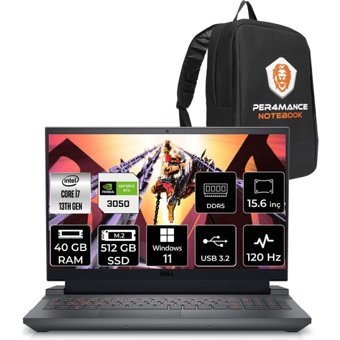 Dell Gaming G15 5530 G55302401005UP132 Harici GeForce RTX 3050 Intel Core i7 13650HX 40 GB Ram 512 GB SSD 15.6 inç Full HD Windows 11 Pro Oyuncu Laptop + PER4 Çanta