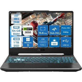 Asus TUF Gaming F15 FX506HC-HN373032 Harici GeForce RTX 3050 Intel Core i5 11400H 64 GB Ram 1 TB SSD 15.6 inç Full HD Windows 11 Home Oyuncu Laptop