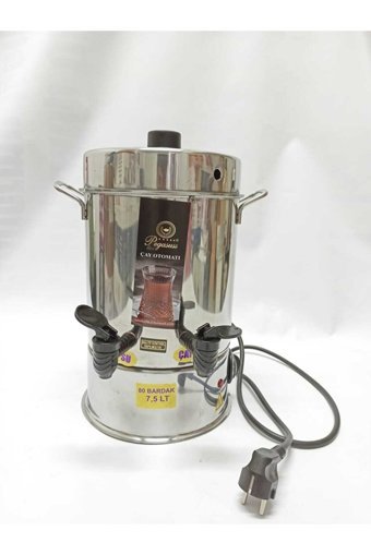 Pegasus Mühür Çay Otomatı Çelik Tek Demlikli Çift Musluklu Çelik Elektrikli Semaver Gümüş