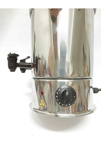 Pegasus Mühür Çay Otomatı Çelik Tek Demlikli Çift Musluklu Çelik Elektrikli Semaver Gümüş