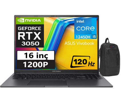 Asus Vivobook 16X K3605ZC-N1012W19 Harici GeForce RTX 3050 Intel Core i5 12450H 24 GB Ram 1 TB SSD 16 inç Full HD Windows 11 Home Oyuncu Laptop + Zetta Çanta