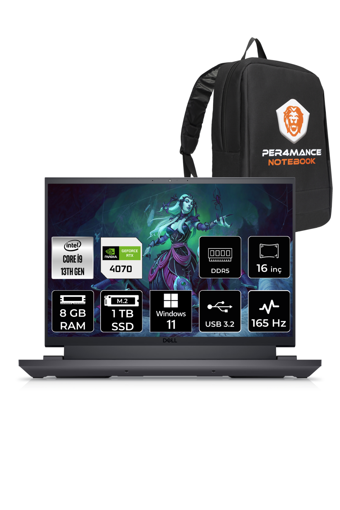 Dell G16 7630 G76302401020 Harici GeForce RTX 4070 Intel Core i9 13900HX 8 GB Ram 1 TB SSD 16 inç QHD Windows 11 Pro Oyuncu Laptop + PER4 Çanta