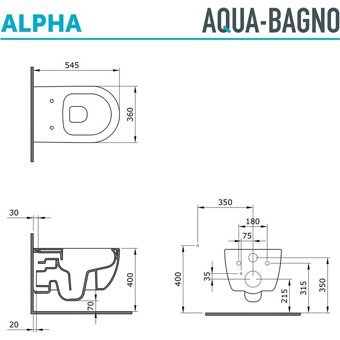 Aqua Bagno Alpha 55 cm Seramik Kanalsız Gömme Duvara Sıfır Asma Gömme Klozet Siyah + Yavaş Kapanan Kapak