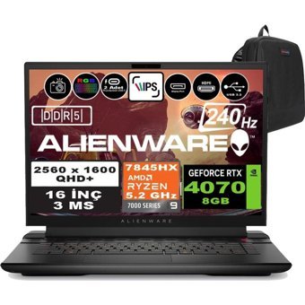 Dell Alienware M16 R1 AWM16AMDR9HX70WH09 Harici GeForce RTX 4070 AMD Ryzen 9 7845HX 96 GB DDR5 Ram 4 TB SSD 16 inç QHD Windows 11 Home Oyuncu Laptop