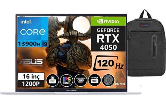 Asus Vivobook 16X K3605VU-N115704 Harici GeForce RTX 4050 Intel Core i9 13900H 16 GB Ram 2 TB SSD 16 inç Full HD FreeDos Oyuncu Laptop + WeblegelsinÇanta