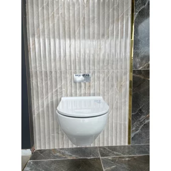 Bien Ion 55 cm Seramik Kanalsız Gömme Duvara Sıfır Asma Klozet Beyaz + Yavaş Kapak