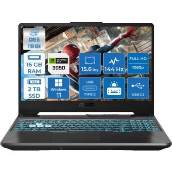 Asus TUF Gaming F15 FX506HC-HN373018 Harici GeForce RTX 3050 Intel Core i5 11400H 16 GB Ram 2 TB SSD 15.6 inç Full HD Windows 11 Pro Oyuncu Laptop