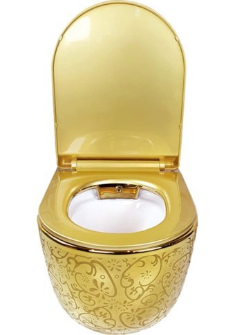 Pure WH-796N 30 cm Seramik Kanalsız Arkadan Çıkışlı Gömme Duvara Sıfır Asma Gömme Klozet Gold + Soft Kapak